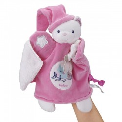 Doudou attache sucette marionnette Ourson rose