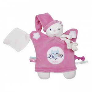 Doudou attache sucette marionnette Ourson rose