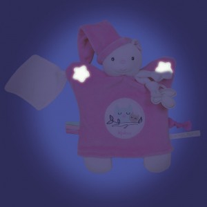 Doudou attache sucette marionnette Ourson rose