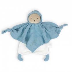 Doudou plat coton bio Ourson bleu 
