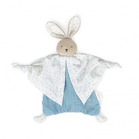 Doudou plat coton bio Lapinou bleu 