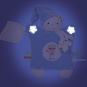 Doudou attache sucette marionnette Ourson bleu