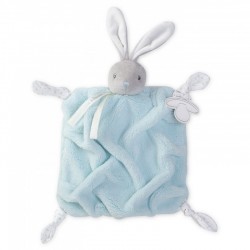 Doudou attache sucette plat Lapinou bleu ciel