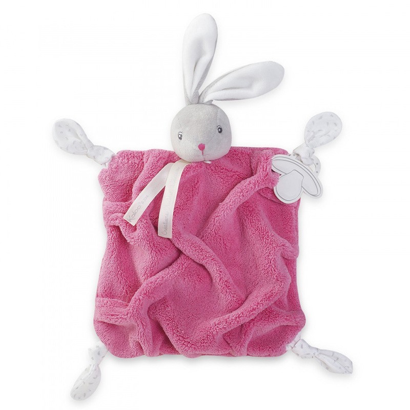 Doudou attache sucette plat Lapinou framboise