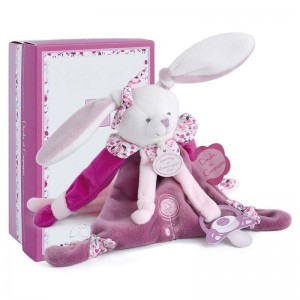 Doudou attache sucette Cerise le lapin rose