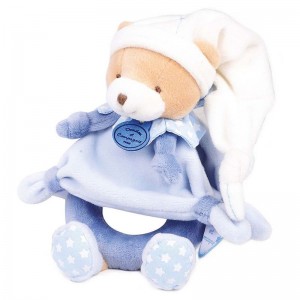 Doudou hochet Petit chou l'ours bleu