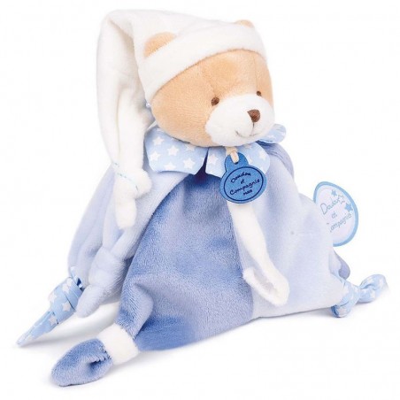 Doudou attache sucette Petit chou l'ours bleu