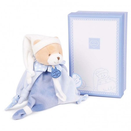 Doudou attache sucette Petit chou l'ours bleu