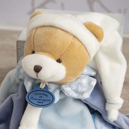 Doudou attache sucette Petit chou l'ours bleu