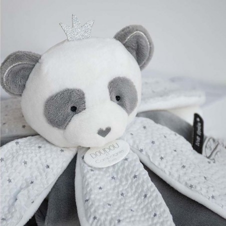 Doudou plat pétales Panda gris