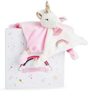 Doudou plat Licorne rose